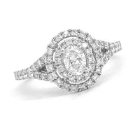 18K White Gold Oval Double Halo Engagement Ring - Proposal Ready - Final Sale